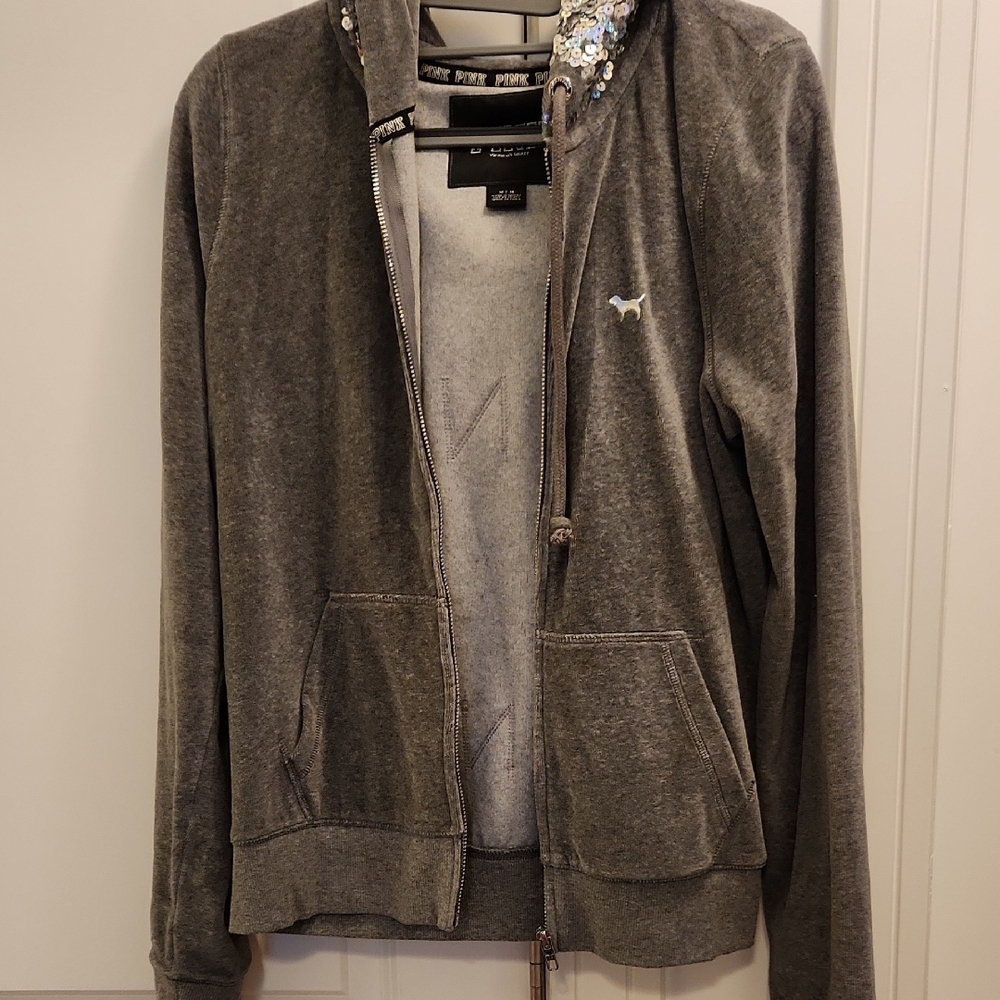 NWOT PINK Victoria's Secret Gray Sequin Hoodie This Has Matching Pants Separate